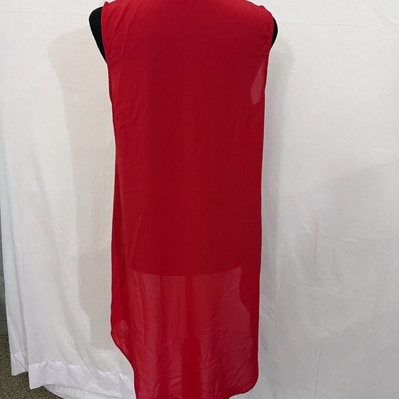 Funky Soul Sleeveless Wing Collar Layered Chiffon Blouse Red SZ M - Picture 8 of 10